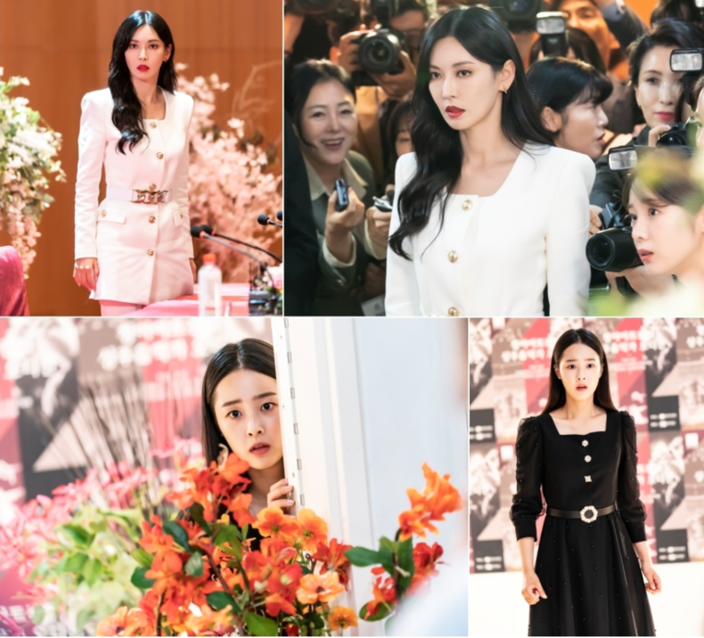 SBS '펜트하우스3' 김소연X최예빈 '욕망의 모녀, 위기에 직면하다' 취재진에 둘러싸인 천서진 & 뒤로 숨은 하은별… 심상치 않은 분위기 ‘충격의 눈동자’ 포착 2021.07.16 (출처:SBS)
