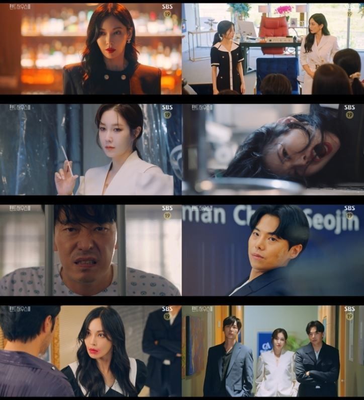 SBS '펜트하우스3' 순간 최고 19.8% 전국 18.4%! 김소연X윤종훈, '배로나 위협하는 악녀 VS 지키려는 父' 위험한 실랑이 끝에 추락…‘섬뜩한 핏빛 엔딩’ 2021.08.23 (출처:SBS)