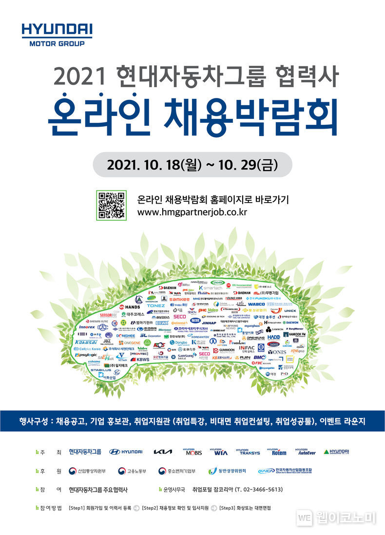 현대차그룹은 코로나19 확산으로 위축된 자동차산업 고용에 새 바람을 불어넣고 협력사들과 새로운 동반성장 모델을 구축하기 위한 '2021 현대자동차그룹 협력사 온라인 채용박람회'를 개최한다고 17일 밝혔다. 2021.10.17 (출처 = 현대차)