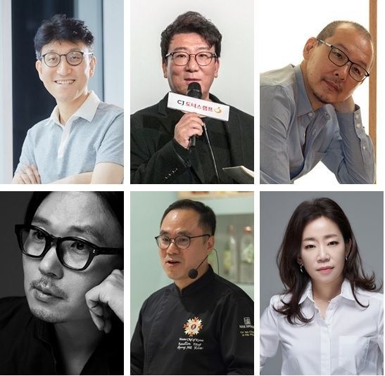 CJ나눔재단 문화꿈지기 활동의 일환으로 개최되는 ‘마스터멘토’ 특강의 멘토 6인, 왼쪽 상단 시계방향으로 ▲tvN 김유곤 PD ▲윤제균 영화감독 ▲정원영 뮤지션 겸 호원대 실용음악학과 교수 ▲김문정 뮤지컬 음악감독 ▲김병필 CJ나인브릿지 총괄 셰프 ▲홍승완 패션 디자이너 2021.10.19 (출처:CJ)