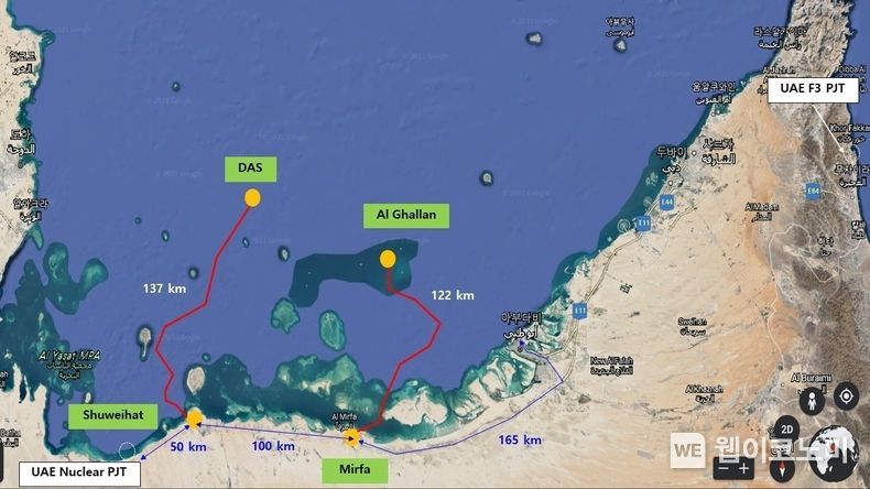 UAE HVDC 해저송전망 위치도 2021.12.23 (출처:삼성물산)