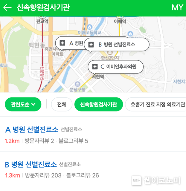 8일부터 네이버 검색과 네이버 지도에서 신속항원 검사소 정보를 확인할 수 있다. 2022.02.09 (출처: 네이버)