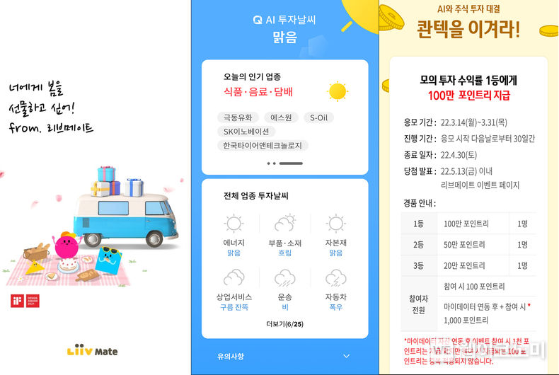 KB국민카드, 리브메이트 ‘AI 투자 날씨’ 서비스 오픈 2022.03.14 (출처: KB국민카드)