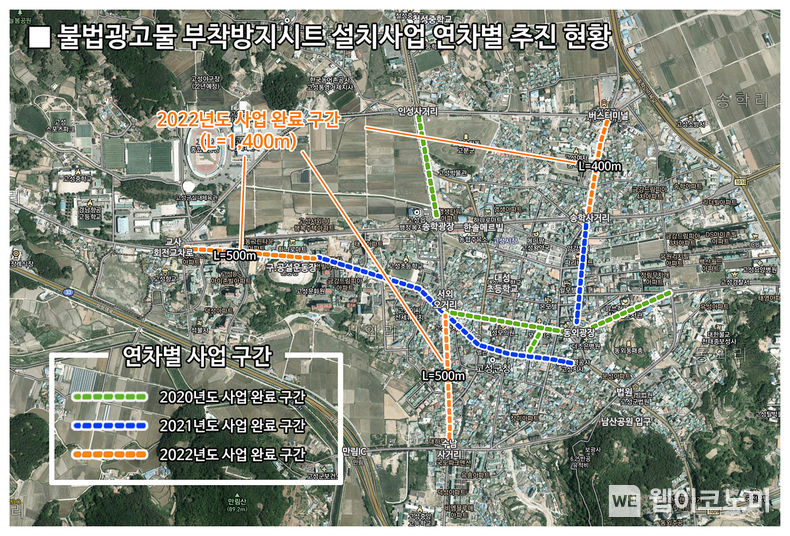 불법 광고물 부착방지 시트 설치·교체사업 추진 현황.(사진=고성군)