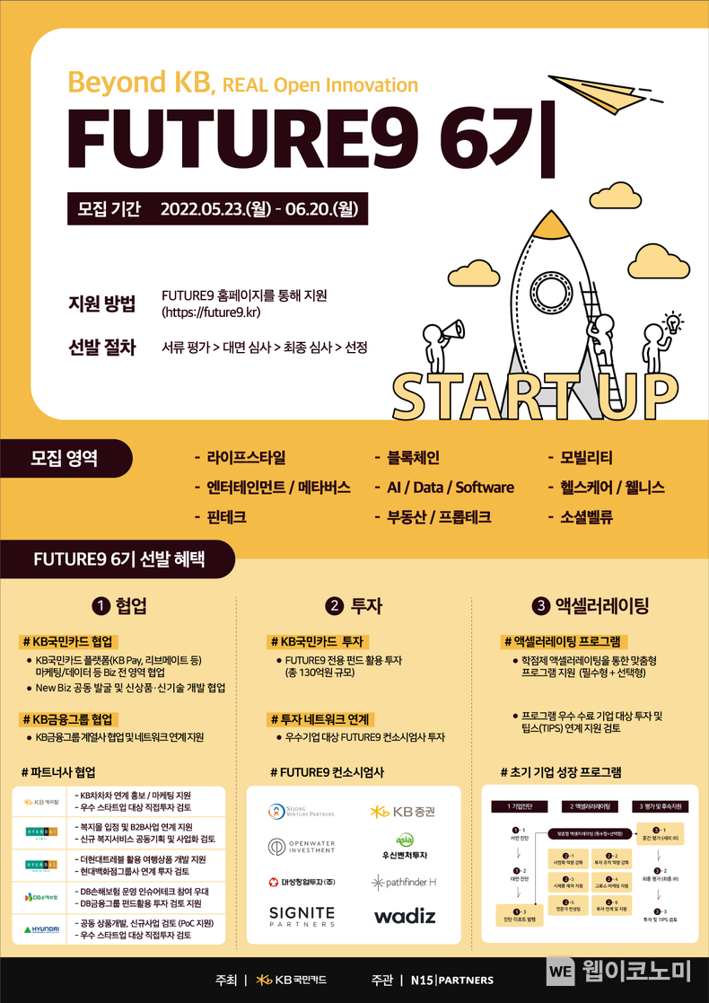 KB국민카드, 퓨처나인(FUTURE9) 6기 참여 스타트업 모집 2022.05.23 (출처 : KB국민카드)