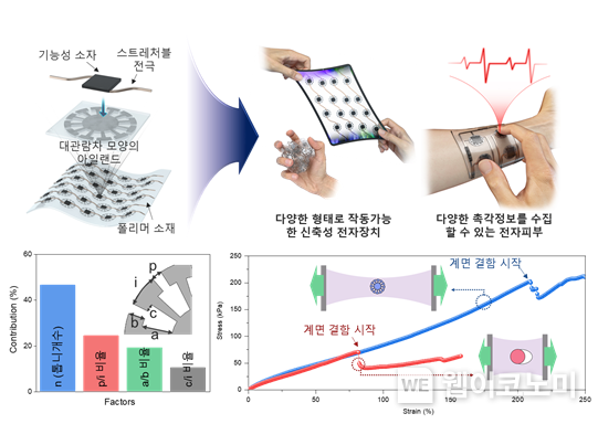 고신축성 고안정성 신축성 전자장치를 위한 대관람차 모양의 아일랜드 설계, 특성 평가. 2022.07.07 (출처: KAIST)