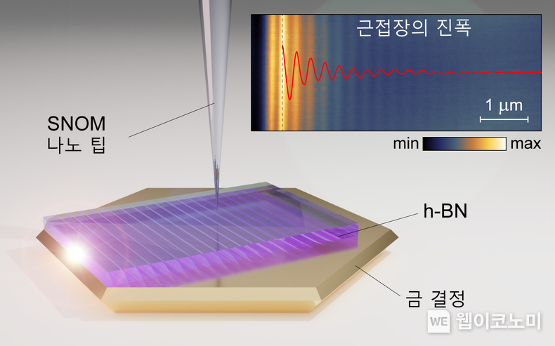 hBN에 진행하는 영상 포논-폴라리톤을 초고화질로 측정하기 위해 사용되는 나노 팁 2022.07.19 (출처:KAIST)