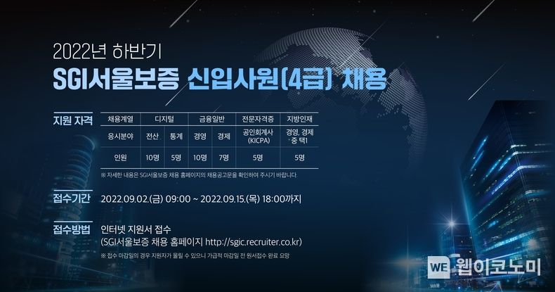 SGI서울보증은 2022년 하반기 신입사원 채용절차를 9월 2일부터 시작한다. 2022.09.01 (출처:SGI서울보증)