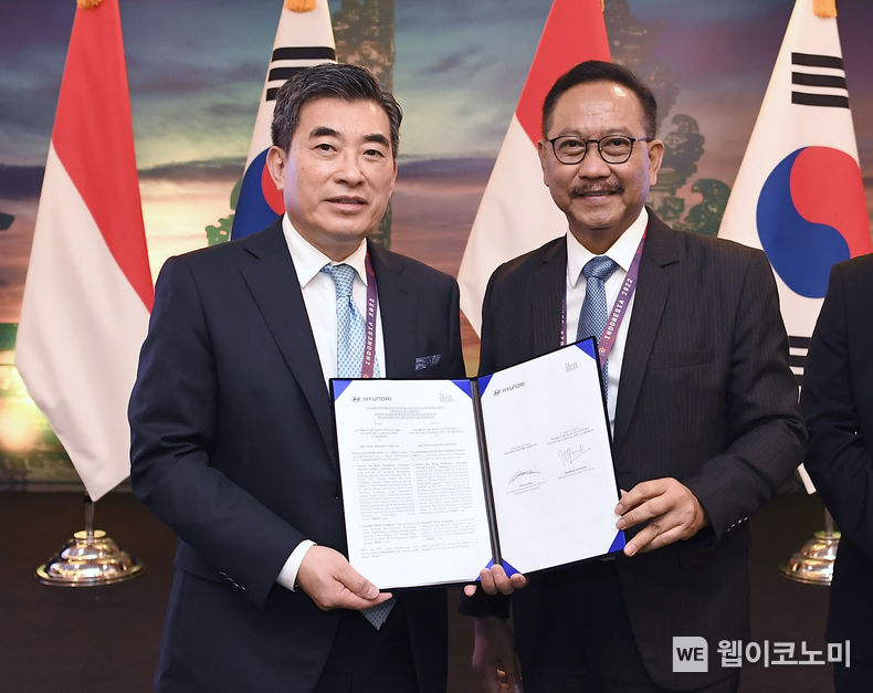 현대차그룹 AAM본부장 신재원 사장, 밤방 수산토노 인도네시아 신수도청장 2022.11.15 (출처:현대차·기아 커뮤니케이션센터)
