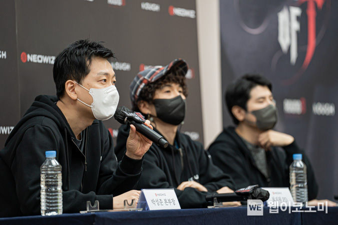 11월 17일(목) 오후 2시 지스타 2022에서 열린 네오위즈 'P의 거짓' 미디어 공동 인터뷰에 참석한 박성준 본부장, 최지원 PD, 노창규 AD (좌측부터) 2022.11.18 (출처:네오위즈)