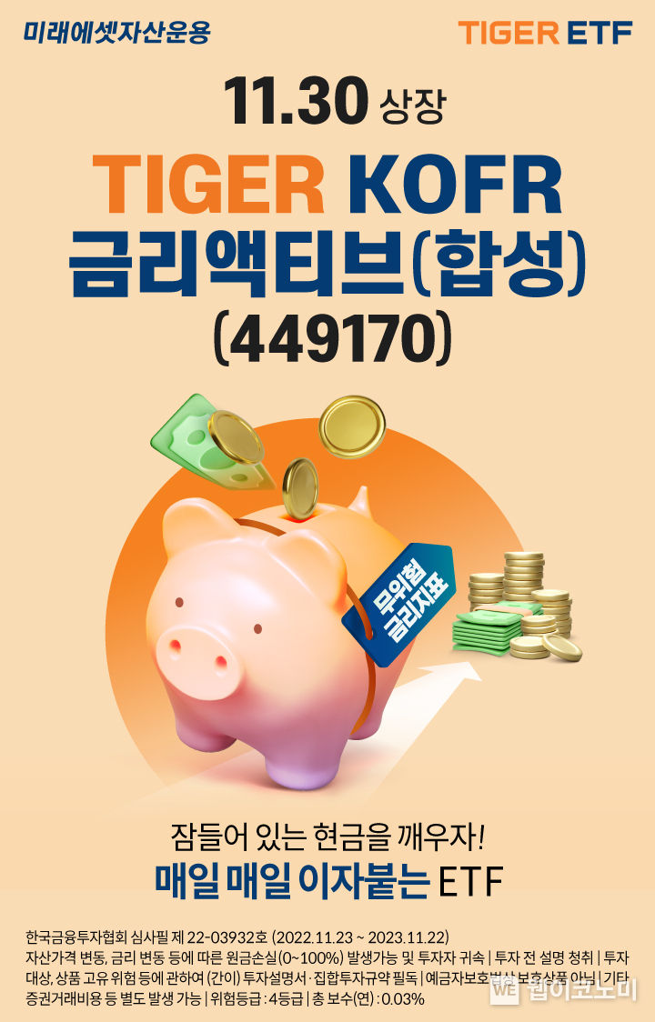 미래에셋 ‘TIGER KOFR금리액티브(합성) ETF’ 신규 상장 이벤트 2022.11.30 (출처:미래에셋자산운용)