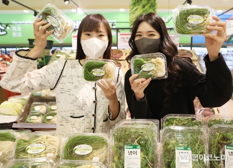  서울시 중구에 위치한 롯데마트 서울역점에서 서산 달래와 태안 냉이를 홍보하고 있는 모습 2022.12.02 (출처:롯데쇼핑)