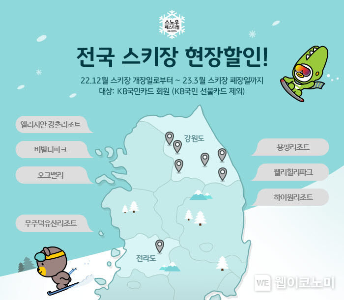 KB국민카드, 스키장 할인 이벤트 ‘스노우 페스티벌’ 실시 2022.12.02 (출처:KB국민카드)