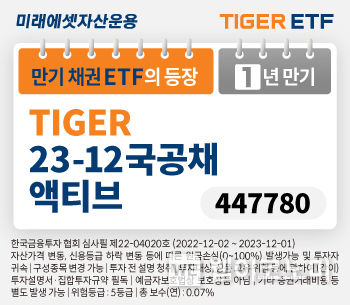 미래에셋 ‘TIGER 23-12 국공채액티브 ETF’ 신규 상장 2022.12.09 (출처:미래에셋자산운용)