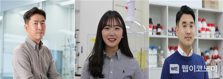 (좌측부터) POSTECH 신소재공학과 김용태 교수, 석사과정 김윤아, 정상문 박사 2023.01.30 (출처:POSTECH)