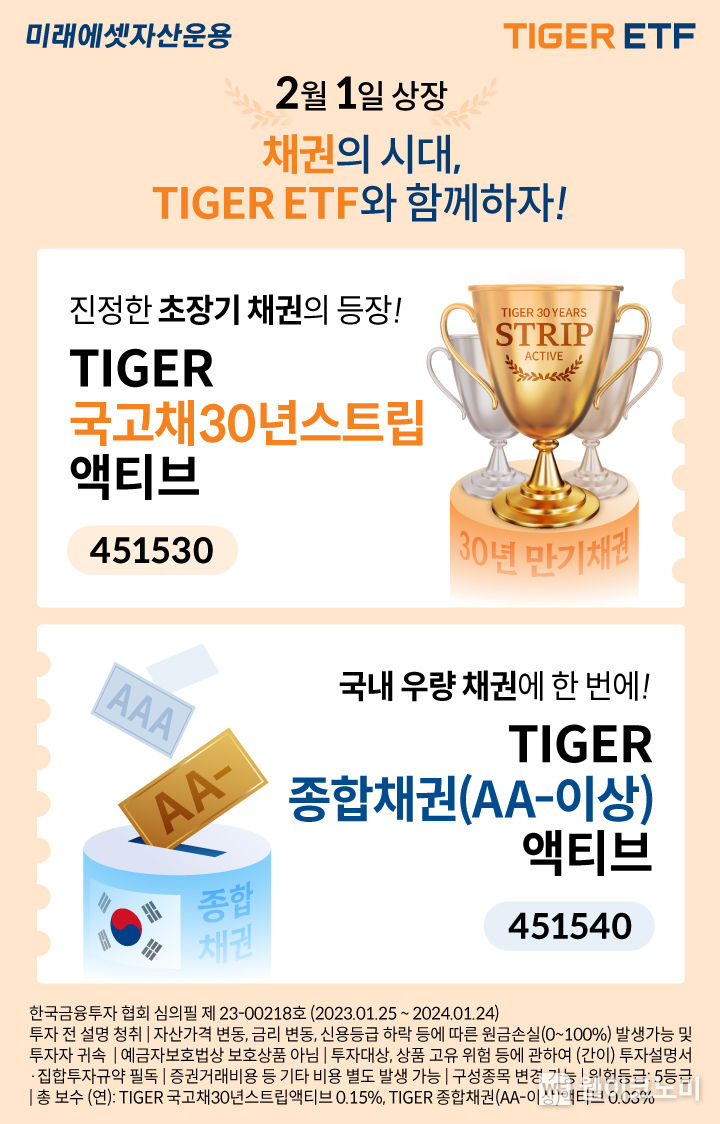 미래에셋 채권형 2종 TIGER ETF 신규 상장 이벤트 2023.02.01 (출처:미래에셋자산운용)