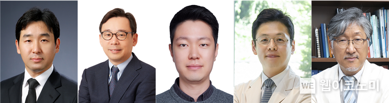 (좌측부터) KAIST 의과학대학원 박수형 교수, KAIST 의과학대학원 신의철 교수, KAIST 의과학대학원 전승혁 박사, 삼성서울병원 강민용 교수, 삼성서울병원 서성일 교수 2023.03.06 (출처:KAIST)