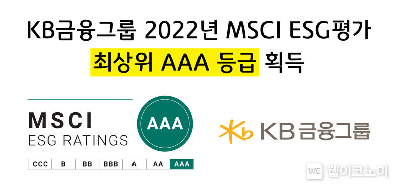  KB금융, 국내 금융회사 최초이자 유일하게 ‘MSCI ESG평가’에서 최상위 등급인 ‘AAA’ 획득 2023.03.29 (출처:KB금융그룹)