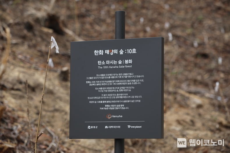 한화 태양의 숲 10호 탄소 마시는 숲 봉화 현판의 모습 2023.04.23 (출처: 한화그룹)