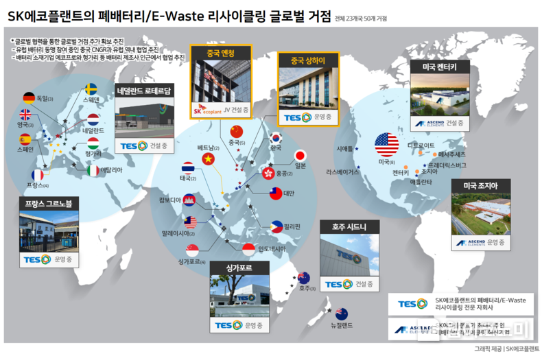 SK에코플랜트 폐배터리,E-Waste 리사이클링 글로벌 거점 2023.05.07 (출처: SK에코플랜트) 