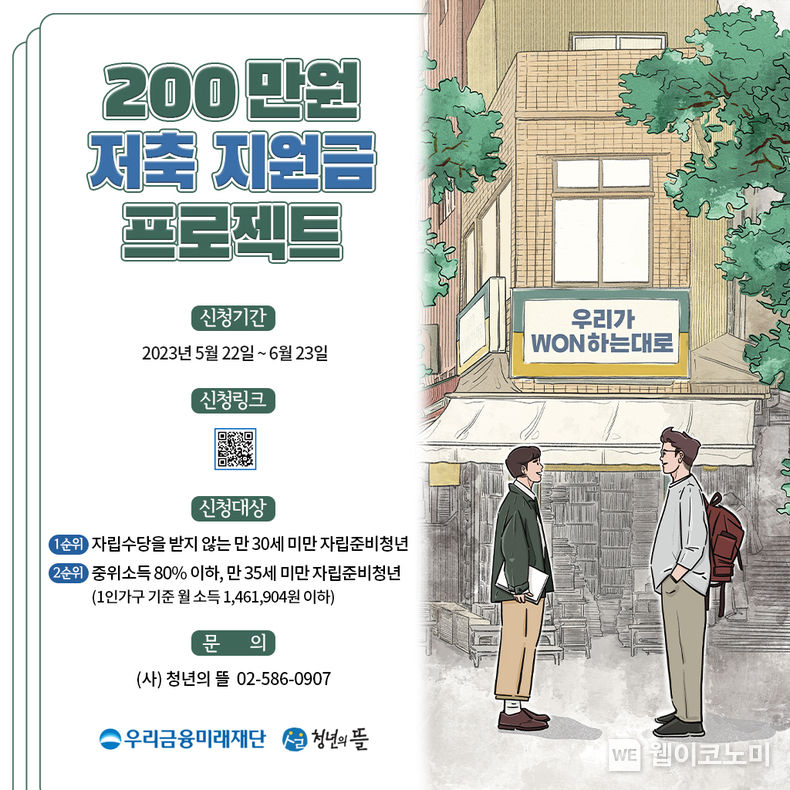 우리금융미래재단, 100만원 저축하고 200만원 지원금 받으세요 2023.05.25 (출처 : 우리금융그룹)