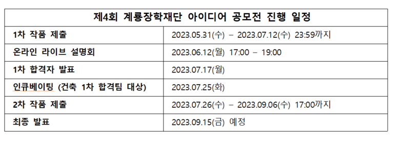 계룡장학재단 아이디어 공모전 일정 