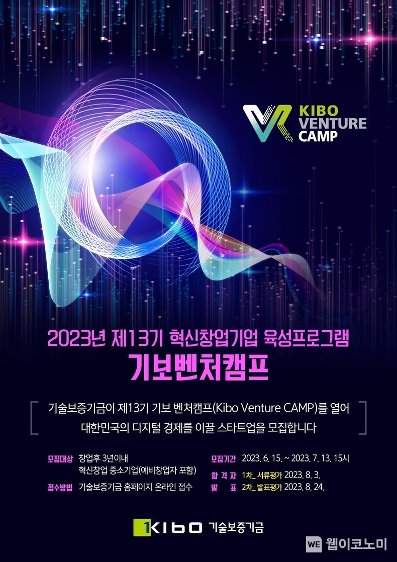 기술보증기금, 제13기 기보벤처캠프 참여기업 모집 2023.06.15 (출처 : 기술보증기금)