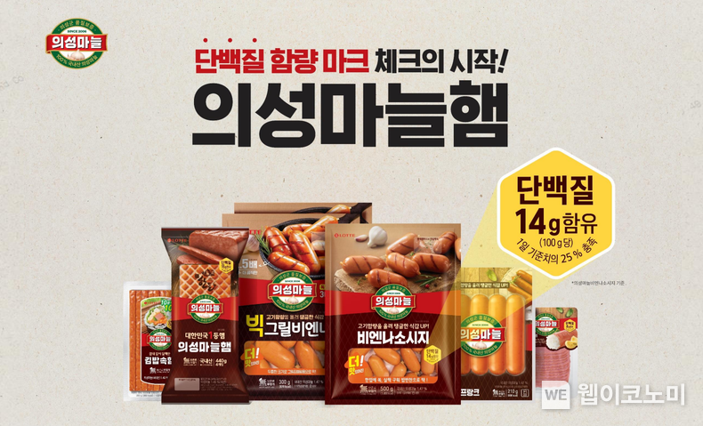 롯데웰푸드 의성마늘햄 단백질 함량 전면표기 도입 2023.07.27 (출처 : 롯데웰푸드)