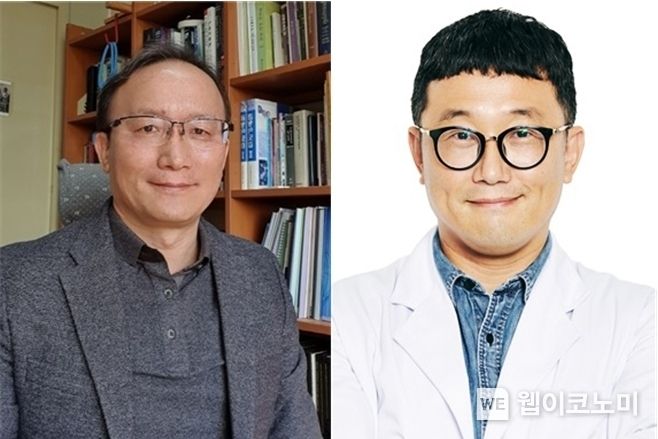 경상국립대 노현수 교수와 (주)마이셀 사성진 대표(왼쪽부터) 2023.08.01 (출처 : 경상국립대학교)