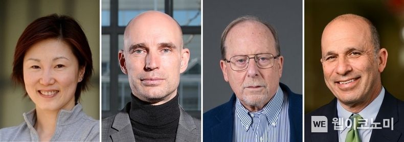 KAIST 뇌인지과학과 국제심포지엄 기조 연사 사진. <br>
(왼쪽부터) 양단 UC-Berkeley 석좌교수, 올라프 브랑케 EPFL 교수, 앤소 니 모비숀 뉴욕대 교수, 폴 글림처 뉴욕대 석좌교수. 2023.10.27. (출처: KAIST)