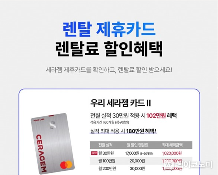 우리카드 세라젬 렌탈료 할인행사 2023.11.02 (출처: 우리카드)
