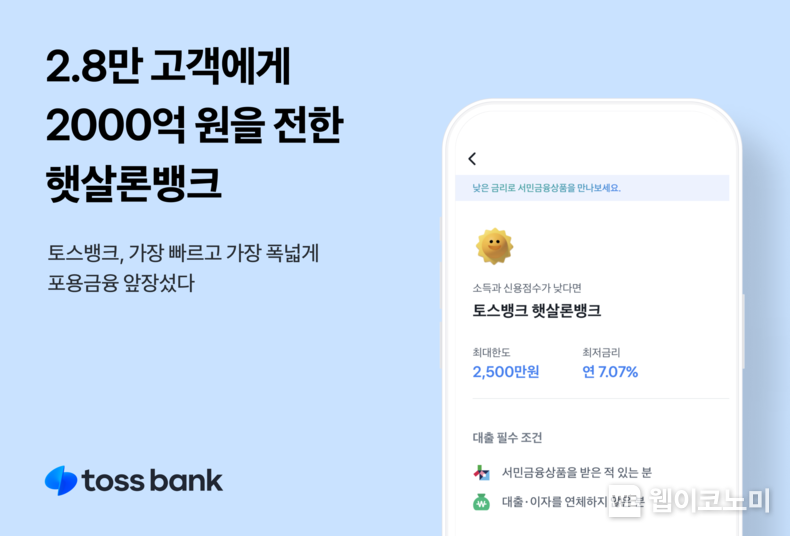 토스뱅크 햇살론뱅크, 2000억 원 돌파 / 2023.11.28 (출처: 토스뱅크)