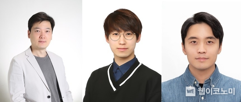 (왼쪽부터)김범준 IBS 원자제어 저차원 전자계 연구단 부연구단장, 김훈 전 IBS 원자제어 저차원 전자계 연구단 연구원, 김진광 IBS 원자제어 저차원 전자계 연구단 연구원 / 2023.12.19 (출처: POSTECH)