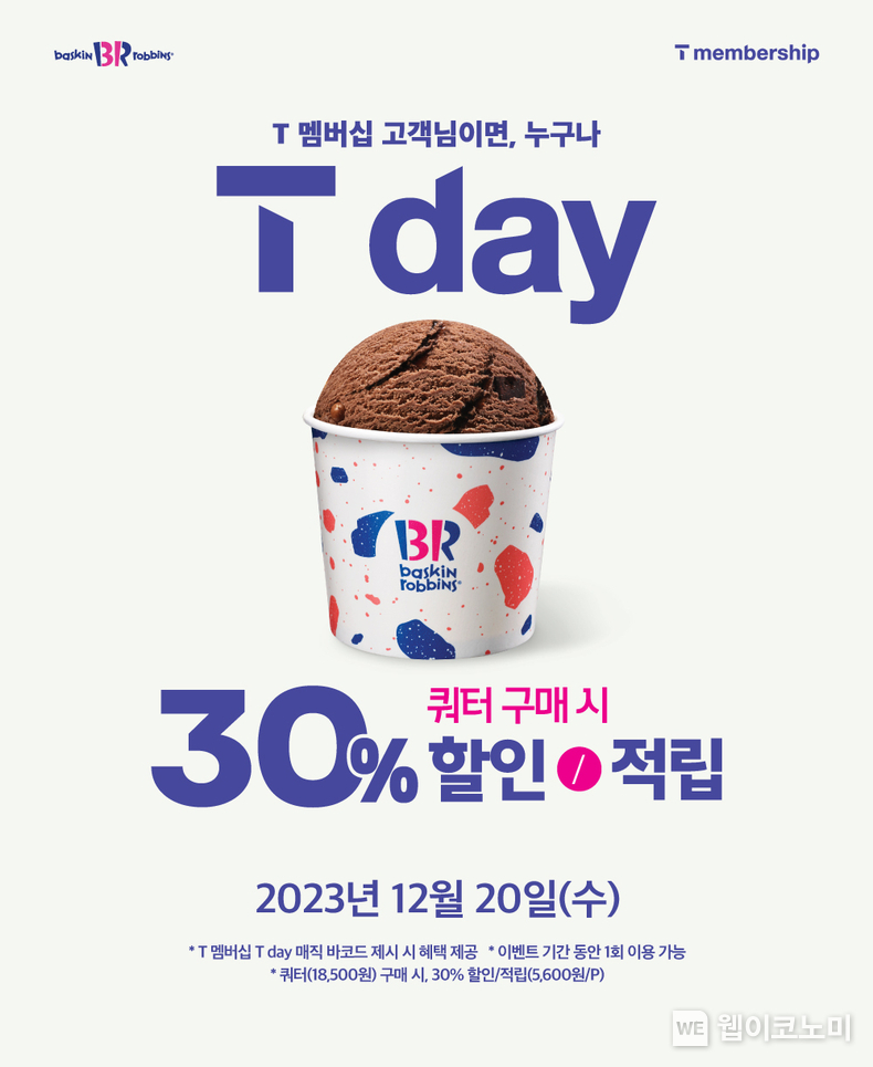 SPC 배스킨라빈스, 12월 ‘SKT T day’ 프로모션 진행 / 2023.12.19 (출처: 비알코리아)