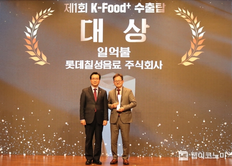 (왼쪽부터) 농림축산식품부 정황근 장관, 롯데칠성음료 박윤기 대표이사 / 2023.12.20 (출처: 롯데칠성음료)