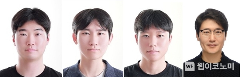 (왼쪽부터). IT공과대학 메카트로닉스공학부 차재훈, 조재성, 임성진 학생과 강필순 교수 / 2024.01.04 (출처: 경상국립대학교)