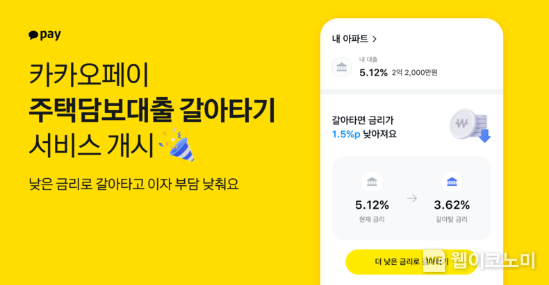카카오페이, '주택담보대출 갈아타기' 개시… 11개 금융사와 이자 부담 경감 나선다 / 2024.01.09 (출처: 카카오페이)