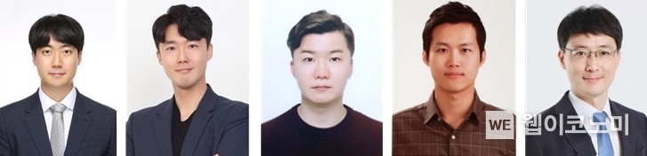 (왼쪽부터) KAIST 조민승 박사, 부산대학교 서민호 교수(KAIST 박사졸업), 현대자동차 권대성 책임, 현대자동차 유일선 책임, KAIST 윤준보 교수 / 2024.01.10 (출처: KAIST)