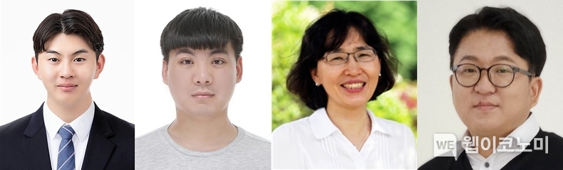(왼쪽부터) 제1저자 경상국립대 윤동환, 송쉬야오(Song Xuyao), 자연대학 화학과 김윤희 교수, 나노ㆍ신소재공학부(고분자공학 전공) 김기환 교수 / 2024.02.02 (출처: 경상국립대학교)