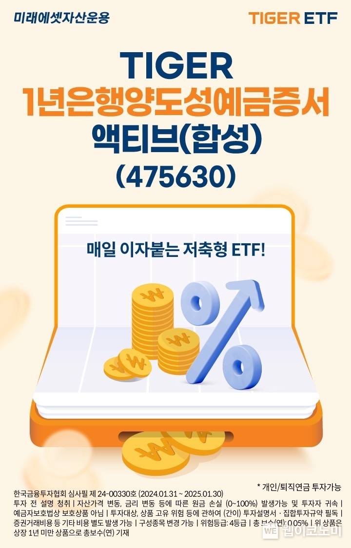 TIGER 1년은행양도성예금증서액티브(합성) 사진 / 2024.02.06 (출처: 미래에셋자산운용)