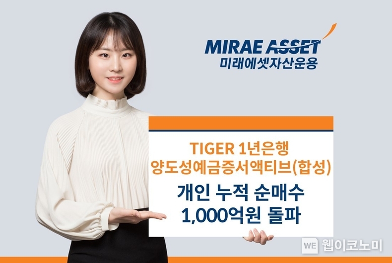 TIGER1년은행양도성예금증서액티브 개인순매수 1천억 돌파 / 2024.02.23 (출처: 미래에셋자산운용)