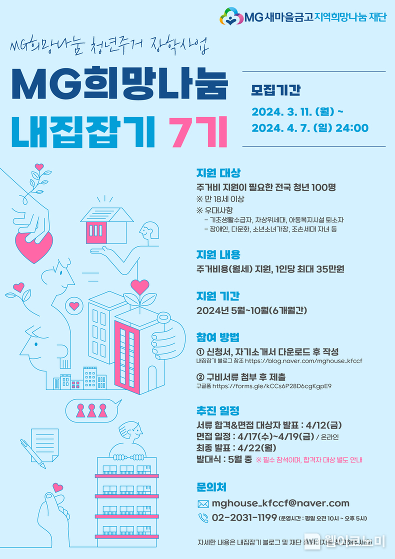 MG희망나눔 청년주거 장학사업 내집잡기 7기 포스터 / 2024.03.15 (출처: MG새마을금고)