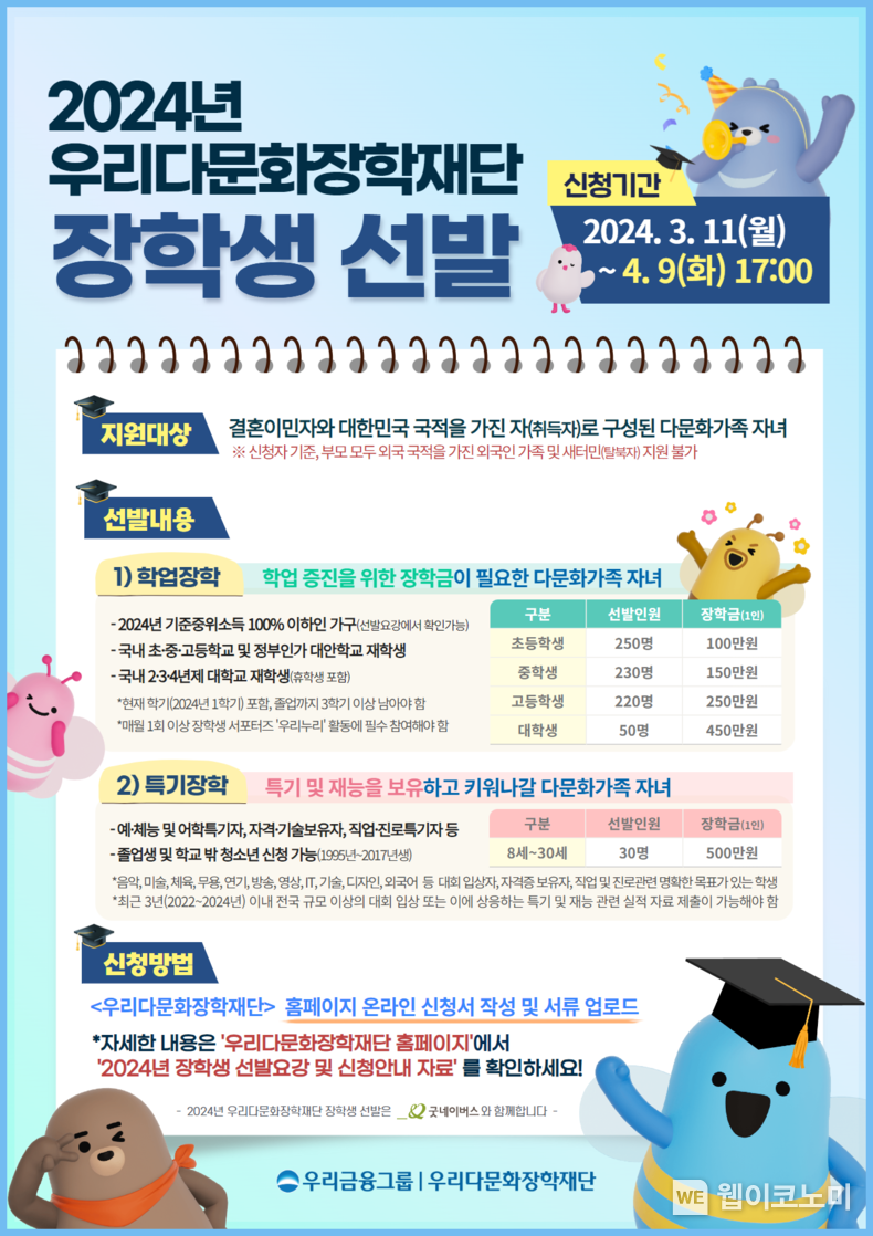  우리금융, 2024년 다문화 장학생 800명 모집 / 2024.03.20 (출처: 우리금융그룹)