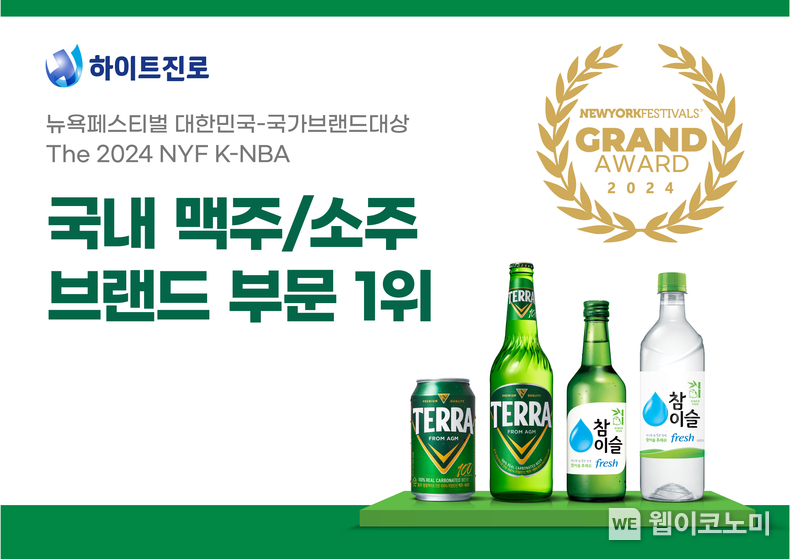  하이트진로 테라와 참이슬이 대한민국 국가 브랜드 대상에서 1위를 수상했다. / 2024.04.05 (출처: 하이트진로)