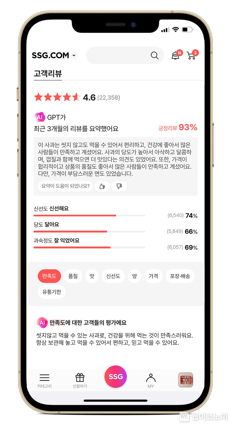 SSG닷컴, 국내 이커머스 최초 GPT 활용 리뷰 요약 도입. / 2024.04.26 (출처: SSG닷컴)