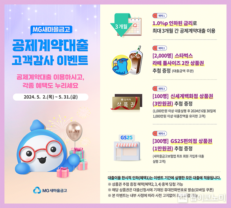 「공제계액대출」이벤트 이미지 / 2024.05.02 (출처: MG새마을금고)