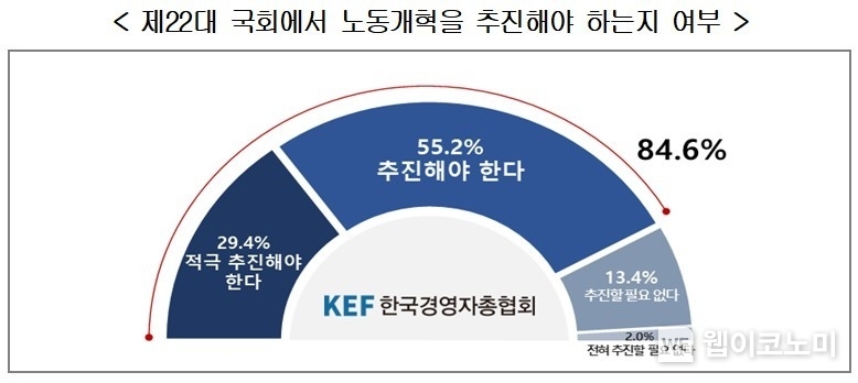제 22대 국회에서 노동개혁을 추진해야 하는지 여부 / 2024.05.08 (출처: 한국경영자총협회)