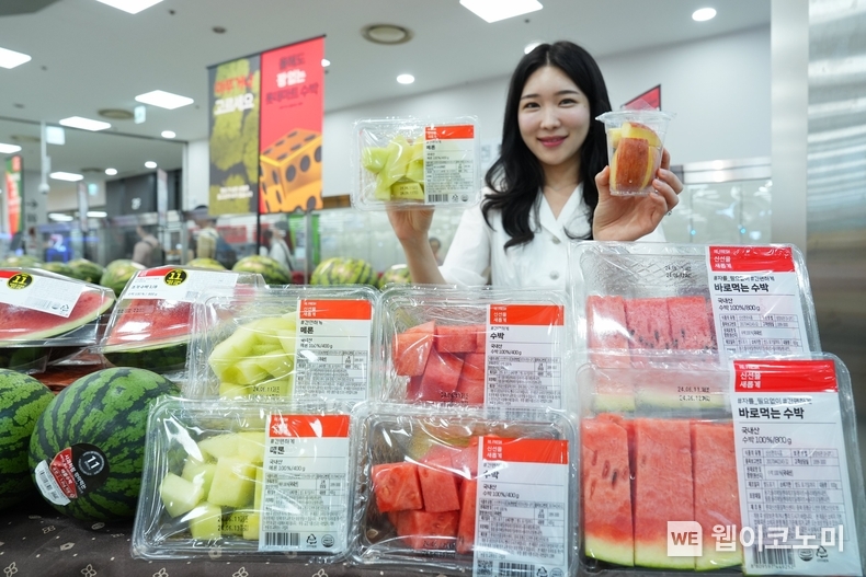 롯데마트 제타플렉스 서울역점 과일매장에서 소용량 조각 과일을 홍보하고 있는 모습 / 2024.06.13 (출처: 롯데쇼핑)