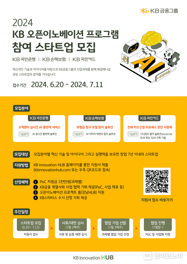 KB 오픈이노베이션 프로그램 모집공고. / 2024.06.20 (출처: KB금융그룹)