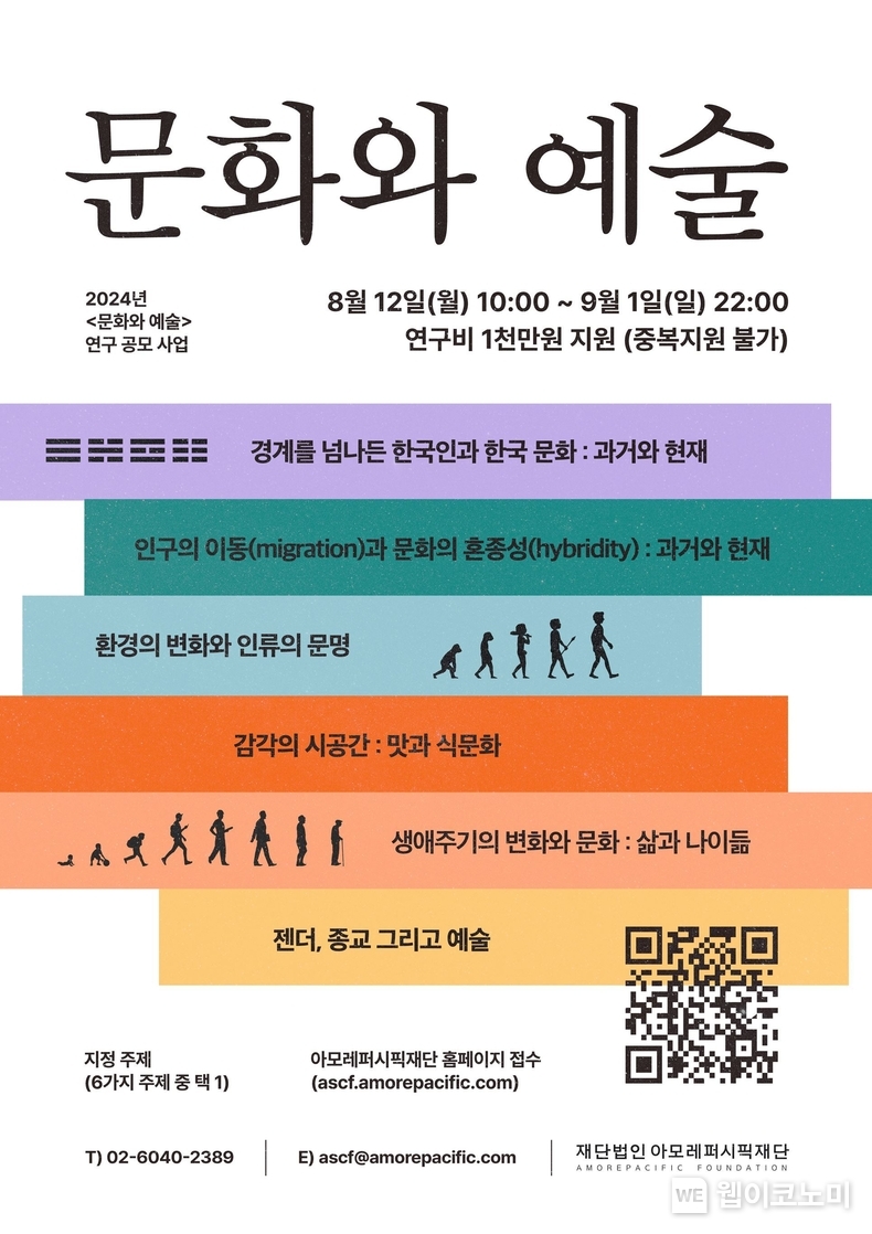 아모레퍼시픽재단, 2024년 '문화와 예술' 연구 공모 접수 진행 / 2024.08.09 (출처: 아모레퍼시픽재단)